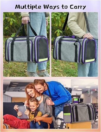 Транспортна переноска для тварин сірого та фіолетового кольору: переноска для котів та собак, переноска-будка, переноска-автівка