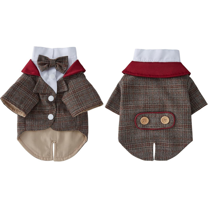 Елегантний костюм для собак: смокінг для маленьких та середніх собак, коричневий, з краваткою, для вечірки, дня народження, фестивалю, розмір S (довжина спини 24 см)