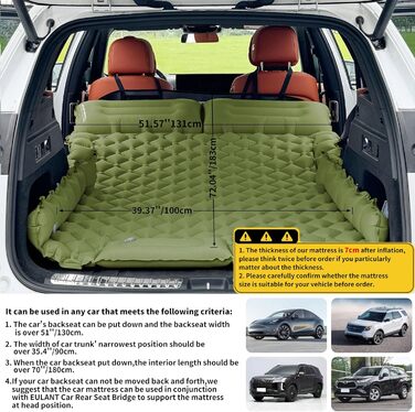 Підставка для авто-ліжка EULANT: розширює заднє сидіння для комфорту та собак, підходить для більшості авто, SUV, MPV (зелена)