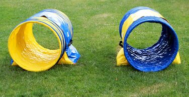 Набір тунелів для аджиліті Calliway Hoopers Profi (2 шт.) – для аджиліті та хоперс, 60 см Ø, 100 см довжина, синій/жовтий