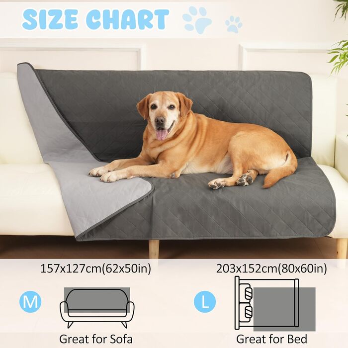 Водонепроникний килимок для собак на диван, ліжко та в авто - котячий килимок, захист дивану/ліжка, двосторонній захист від подряпин, можна прати, ідеально для великих/маленьких собак (сірий, 157x127 см)