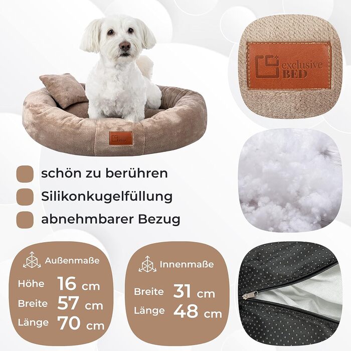 Ліжко для собак Lily для маленьких собак - подушка для собак з тканини Sorisso - м'яка, довговічна, зносостійка, міцна (M, Бежевий)