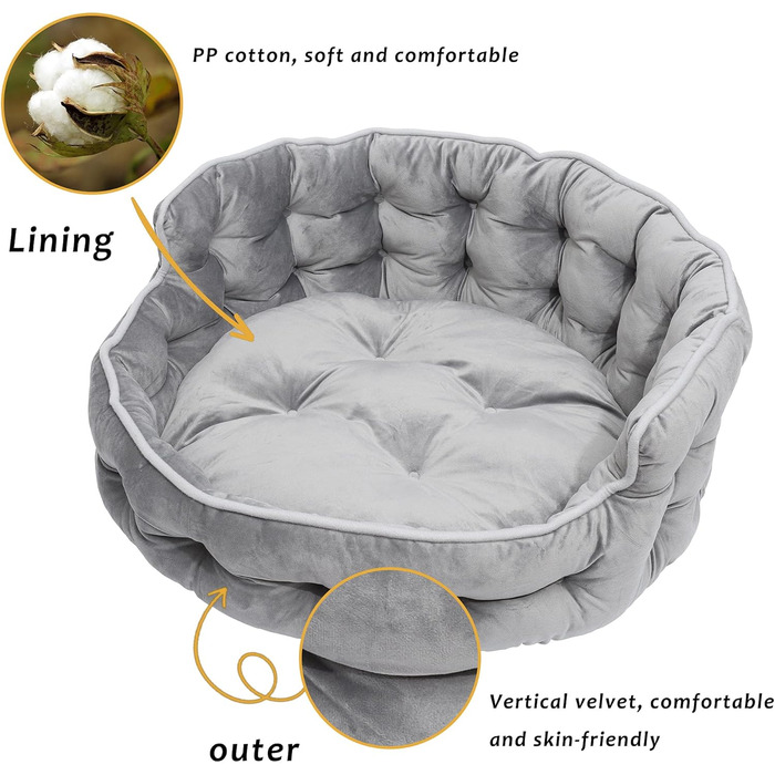 Кругле ліжко для собак та котів, 60 см, сіре. Зручне, м'яке, з антиковзним дном. Ліжко-софа для маленьких та великих тварин. Легко миється.