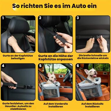 Автокрісло для собак Conlun до 9 кг: стабільне автокрісло з металевим каркасом, кишенею, складаний кошик, повідець, з миючою вкладкою (40x33x22 см), сірий