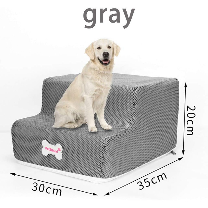 Сходинки для собак на 2 сходинки для ліжка та дивану, 20 см, широкі, для малих, старих, великих собак та котів, стійкі, протиковзні, миючі, сірий колір