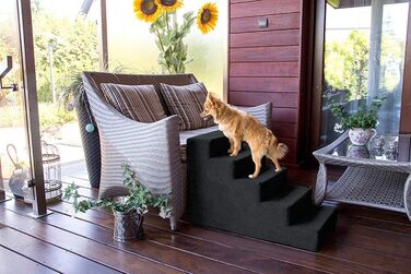 Сходинка для собак та котів 50 см | 5 сходинок | М'який плюшевий чохол | Чорний колір | Для ліжка та авто