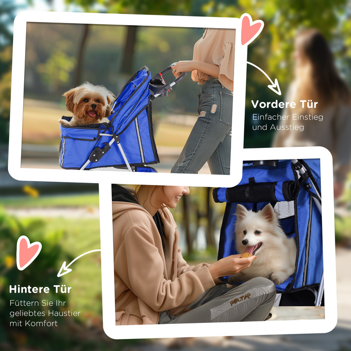 PawHut Dog Stroller Dog Buggy для собак і кішок різнокольоровий синій, складний і легкий, ідеально підходить для поїздок