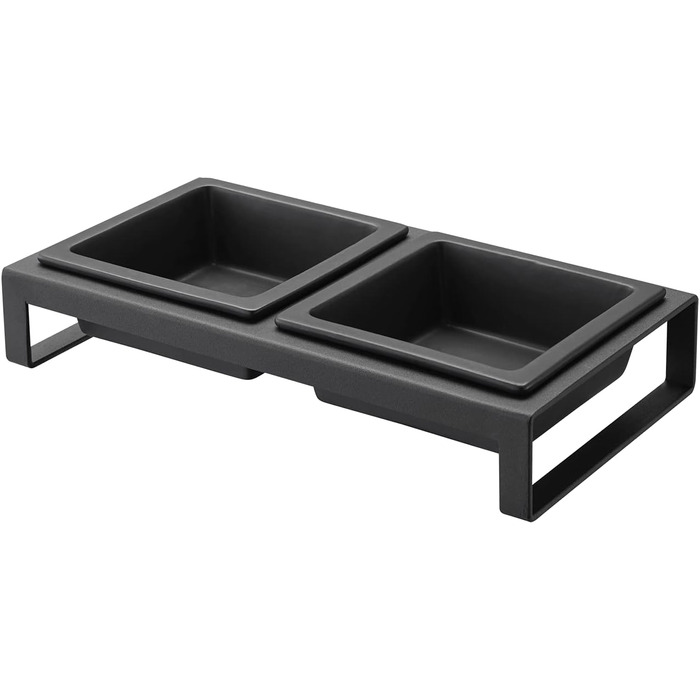 Yamazaki Home підставка для корму з керамічними мисками для котів і собак, сталева, 2 миски по 300 мл, нековзка