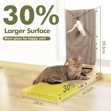 Котячий когтетоп з картону Mora Pets: великий, L-подібний, з іграшкою, 59 см