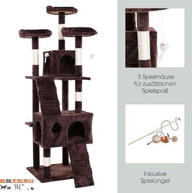 Кігтеточка для котів ESTEXO, 170 см, XXL, ігровий комплекс, кріплення для лазіння, коричнева
