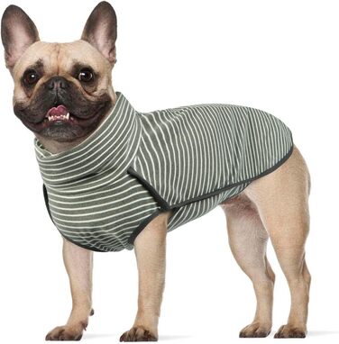 Теплий пуловер для собак з флісу, зимовий одяг для собак, для маленьких, середніх та великих порід, пуловер для собак, одяг для собак на вулицю, теплий та легкий, колір сірий та білий в смужку (XS)