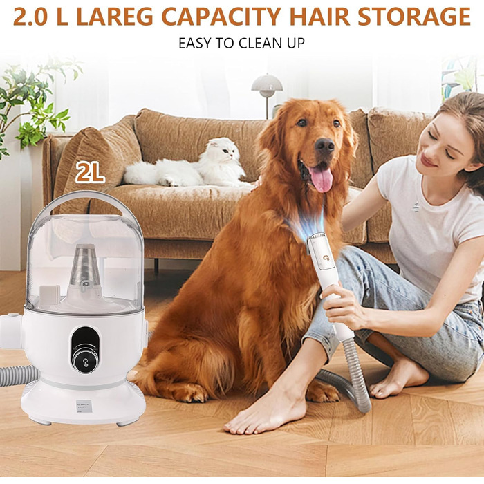 Пилосос для догляду за тваринами, набір для грумінгу, вакуумний насадка, видалення 99% шерсті, пилосос для собак, догляд за тваринами, вакуум для собак та котів, набір 5-в-1, видалення шерсті собак (білий/сірий)