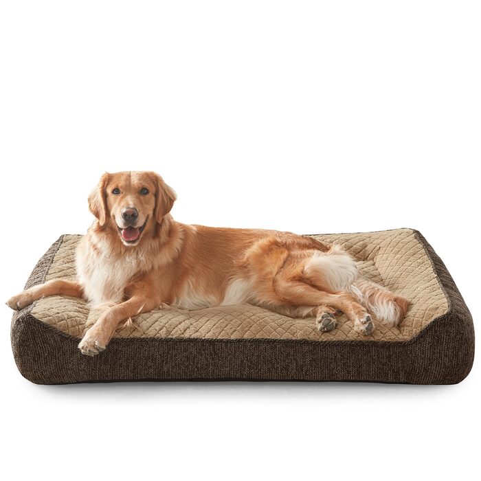 Ортопедичне ліжко для собак JOEJOY, великі породи, миється, неслизьке, з м'якого штучного хутра, 107x76x24 см (L-Plus 97x71x22 см), коричневе