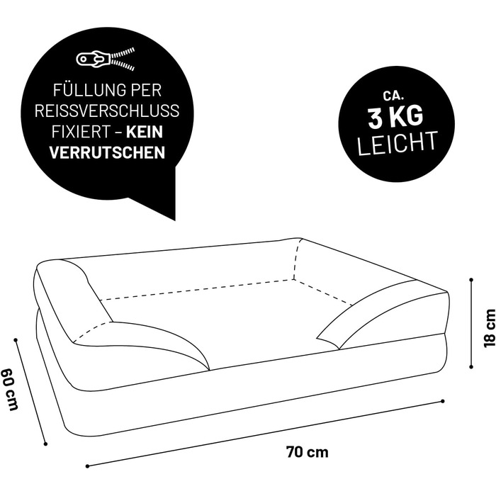 Ортопедичне собаче ліжко Lumaland Outdoor & Indoor | Зручне собаче ліжко-софа 70x60 см - ідеально для маленьких собак | Нековзне дно | Зручна, водонепроникна підстилка для собак Beige S - для дому та вулиці - 70x60 см