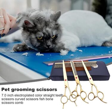 Набір професійних ножиць для грумінгу собак (7 шт.) | З нержавіючої сталі | Ножиці для догляду за тваринами [Золотий]
