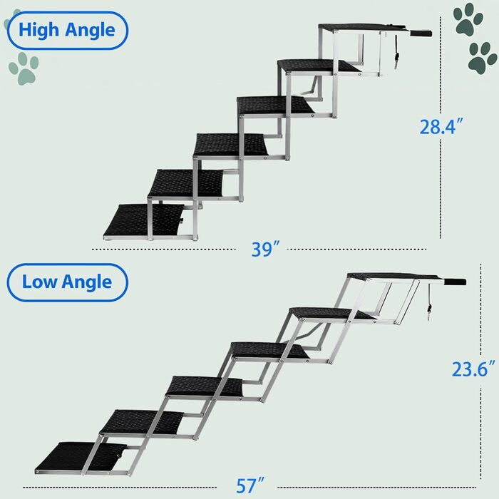 Сходинки для собак у машину, складні - до 113 кг, для великих собак, з антиковзким покриттям (метал та тканина, 6 ступенів, срібний)