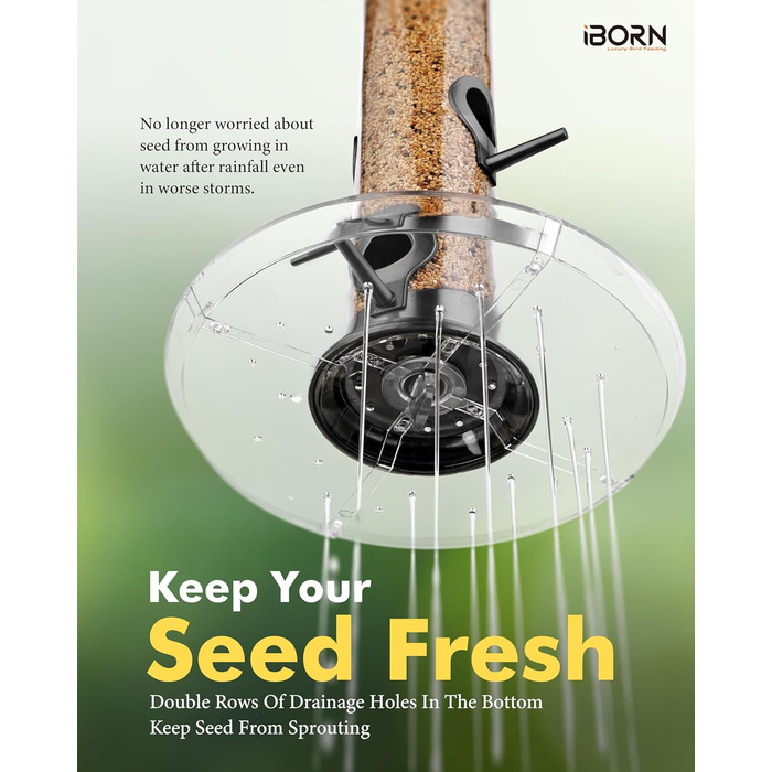 Годівниця для птахів iBorn з 6 місцями для підльоту, 20 см тарілка, з алюмінію, 38 см (чорна)