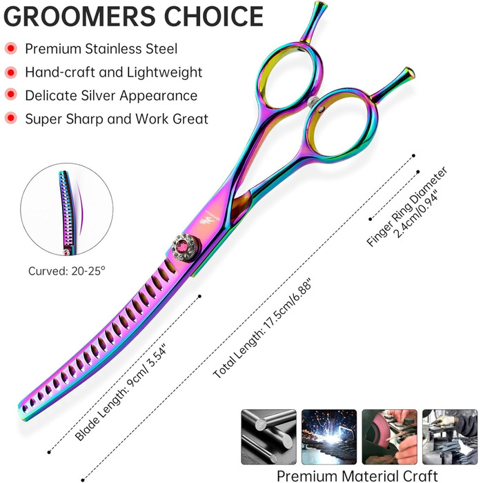 Вигнуті ножиці для грумінгу собак, 7 дюймів, портативні, легкі, кольорові, для домашнього використання (також підходять для котів)