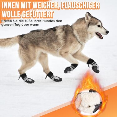 Чоботи для собак, захист подушечок лап, зимові, 4 шт. Водовідштовхувальні, вітрозахисні, з теплим флісом та високим дизайном. Світловідбиваючі та антиковзні чоботи для собак для активного відпочинку, розмір 2 (ширина 4.5 см), розмір 8 (ширина 7.5 см).
