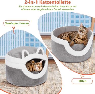 Ownpets Котяче ліжко-нірка 3-в-1, тепле знімне ліжко для котів до 7,7 кг, інтер'єрне зимове місце для сну, м'яке хутро кролика, сіре