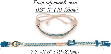 Нашийник для кота Pettsie з безпечною застібкою та браслетом дружби, міцна бавовна, D-подібне кільце для аксесуарів, регульований розмір 19-29 см, блакитний