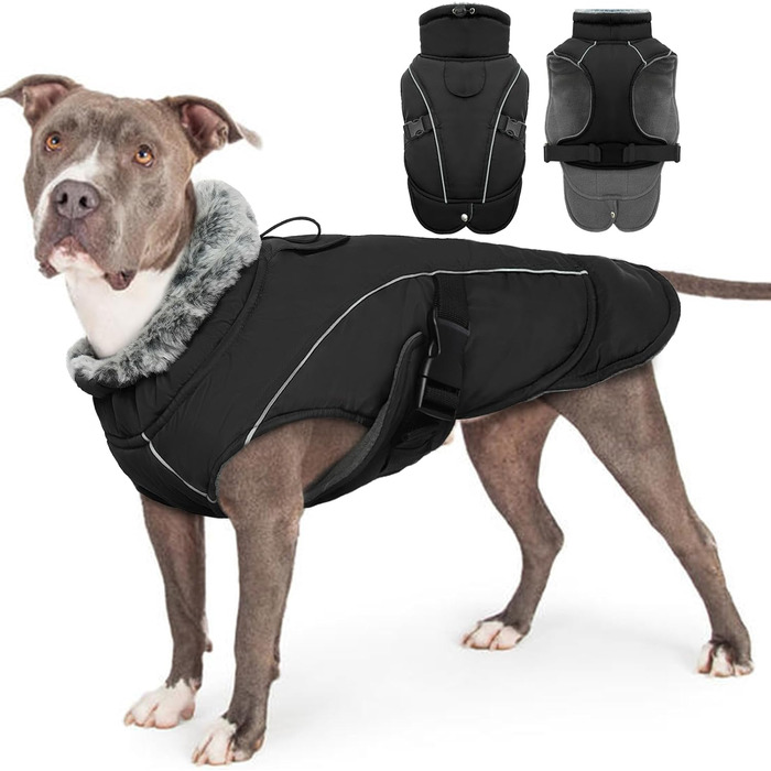 Зимовий теплий одяг для собак великих порід: куртка та пуловер (XXL, чорний)