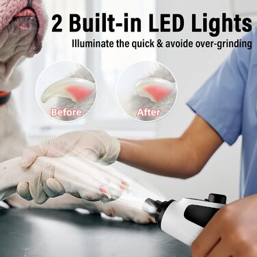 Шліфувальник кігтів для собак Casfuy Smarter Krallenschleifer - 6 режимів, 2 LED-лампи, тихий, акумуляторний, для собак та котів великих, середніх та маленьких порід