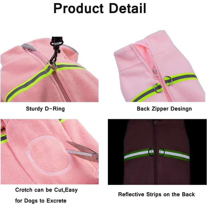 Теплий зимовий одяг для собак: теплий флісовий костюм з світловідбиваючим блискавкою, піжама для собак, костюм (XL, Рожевий)