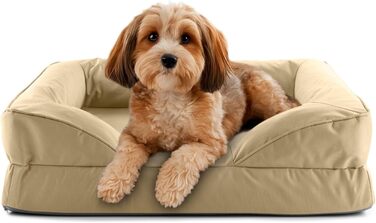 Ортопедичне собаче ліжко Lumaland Outdoor & Indoor | Зручне собаче ліжко-софа 70x60 см - ідеально для маленьких собак | Нековзне дно | Зручна, водонепроникна підстилка для собак Beige S - для дому та вулиці - 70x60 см