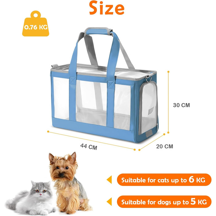 Транспортна сумка для собак та котів ALLSOPETS - дихаюча переноска для цуценят та котів, знімний килимок, сумка для подорожей, кемпінгу та прогулянок, блакитна