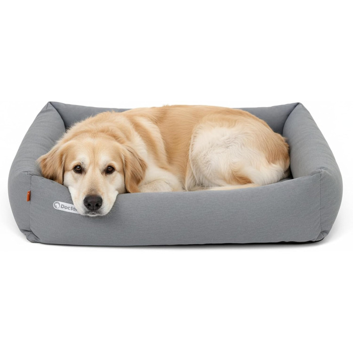 Ортопедичне ліжко для собак Doctor Bark - великі породи, XL (100x90 см), світло-сіре, знімний чохол, миється до 95°C