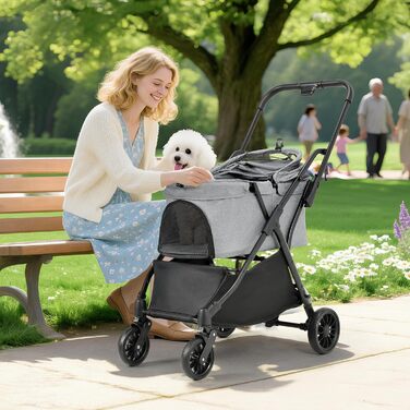 Візок для собак та котів MAMIZO, складний, до 20 кг, сірий