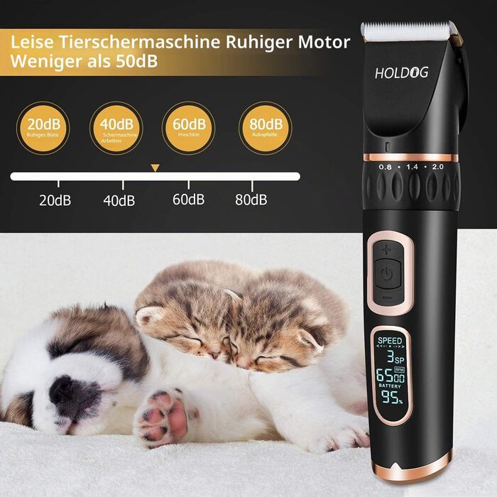 Машинка для стрижки собак професійна електрична акумуляторна 3 швидкості, тиха, для великих та малих собак і котів, чорна