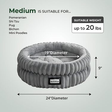 Кругле ліжко для котів BALANCE, миється, супер м'яке штучне хутро, з антиковзною основою, 60х60х23 см, білий/сірий колір