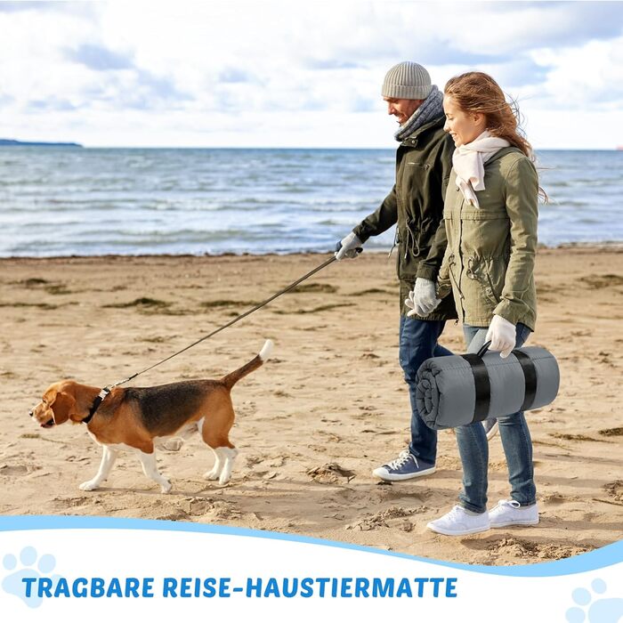 Водонепроникний килимок для собак Lohofrnny 110 x 68 см, потовщений, м'який, пральний, для подорожей, кемпінгу, відпочинку на природі (Оливковий, Сірий)