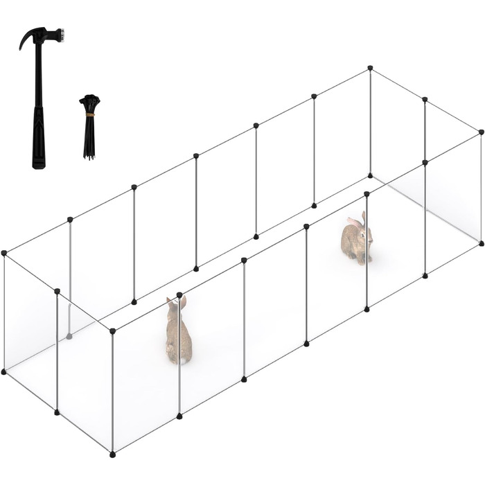 Кігульник для кроликів та інших дрібних тварин EUGAD, 16 прозорих панелей, 50x72 см, розширюваний, для кроликів, морських свинок, хом'яків, їжаків, 302x102x72 см (16 шт.)