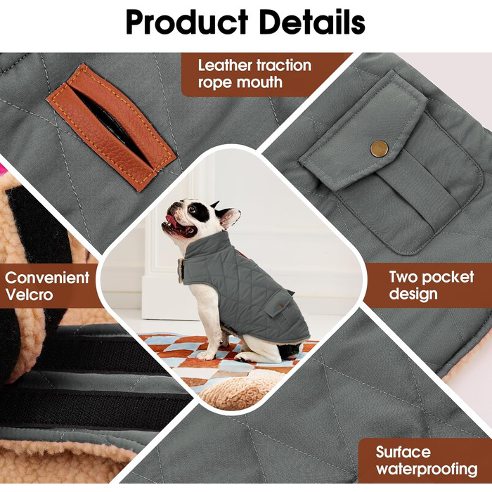 Зимовий теплий одяг для собак Citétoile: куртка з флісу для чихуахуа, такси та інших порід, сірий колір, розмір XS