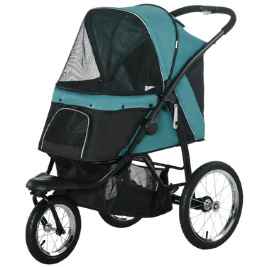 Коляска для собак PawHut Dog Buggy складна для собак і кішок до 20 кг Баггі для кішок з всюдихідними гумовими колесами Подушки Сітчасті вікна Двері Котяча коляска з кошиком для зберігання Баггі Темно-зелений | Аосом