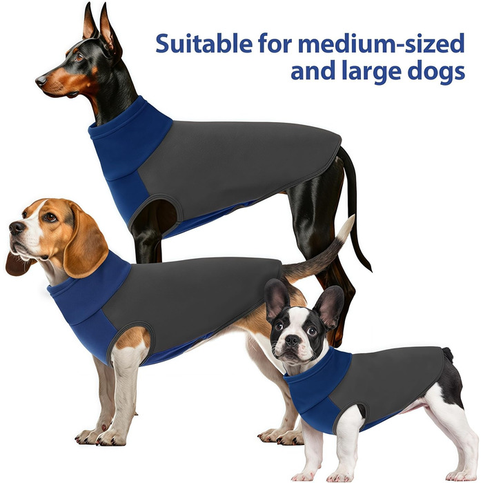 Пуловер для великих собак з флісу, ультра м'який, без рукавів, з високим коміром (XXL, обхват грудей: 62 см, сірий)