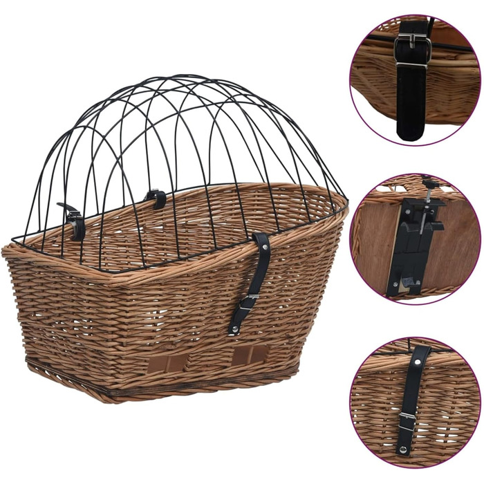 Вінтажний кошик для велосипеда з лози для тварин, 55x31x36 см, міцний та простий у встановленні