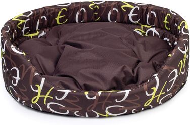 Крісло-ліжко для собак середніх порід | Овальне м'яке ліжко для собак | Зносостійке ліжко з подушкою | Кошик для собак | Можливість прання | Поліестер | Розмір L (57x52 см) | Колір: Коричневий з візерунком