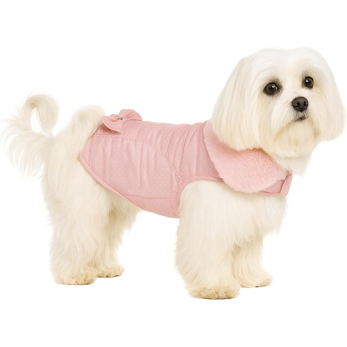 Зимовий теплий нашийник для собак Guzzi Rosa, 25 см, поліестер, машинне прання 30°C, м'яка флісова підкладка, з бантиком, рожевий фламінго 25 см