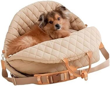 Міцна переноска для собак ZYHARUKO з кишенькою для зберігання, 3-сторонні кільця, неслизьке дно для авто, подорожей, дому, зручна переноска для собак (кремовий)