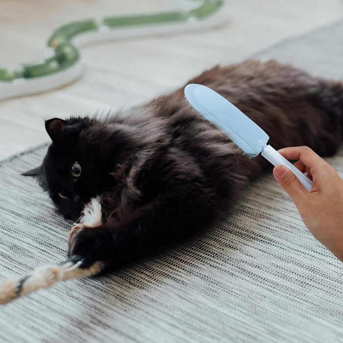 Гребінець для котів, м'який, миючий, для видалення ковтунів та зменшення випадіння шерсті, портативна щітка для грумінгу котів, масажна, для довгошерстих та короткошерстих, зелений (блакитний)