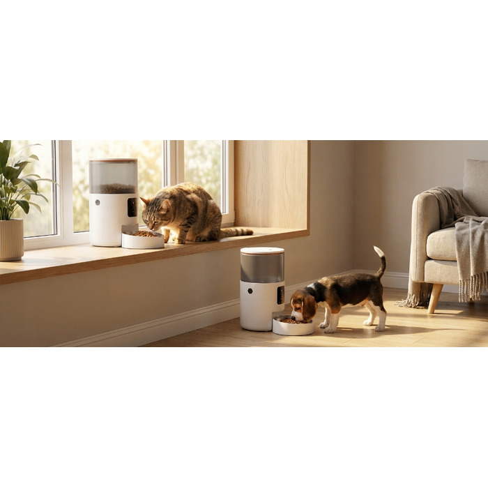 Автоматичний годівник для тварин з WiFi, пластиковий, біло-чорний, 3000 мл, 18.20 см