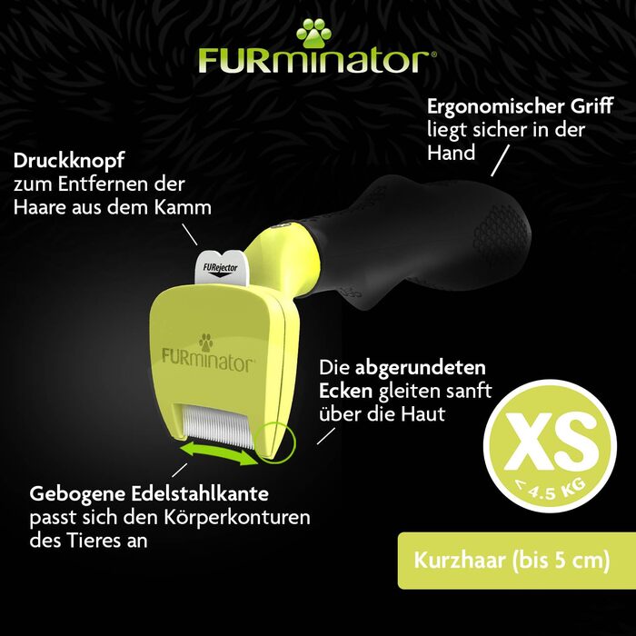 FURminator для собак XS: щітка для видалення підшерстка - покращене дизайну (Версія 2.0, для короткошерстих порід)