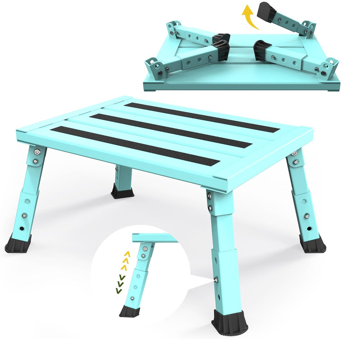 Алюмінієва розкладна сходинка-підставка, 300 кг, 3 сходинки, регульована висота, широка антиковзаюча поверхня, для автодому, саду та сходи для собак, легка та складна (зелена)