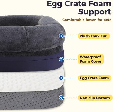 PAWZ Road лежанка для собак великих порід, ортопедична з memory foam, XL 138 см, знімний чохол