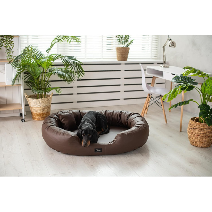 Ортопедичне ліжко для собак Nancy Premium, велике, середнє, маленьке - подушка для собак, килимок для собак з еко-шкіри, неслизьке, довговічне, зносостійке, міцне (L, Коричневий)
