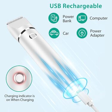 Триммер для тварин 2-в-1 ORIA: собачий/котячий триммер, USB, водонепроникний IPX7, тихий, з 2 насадками - білий